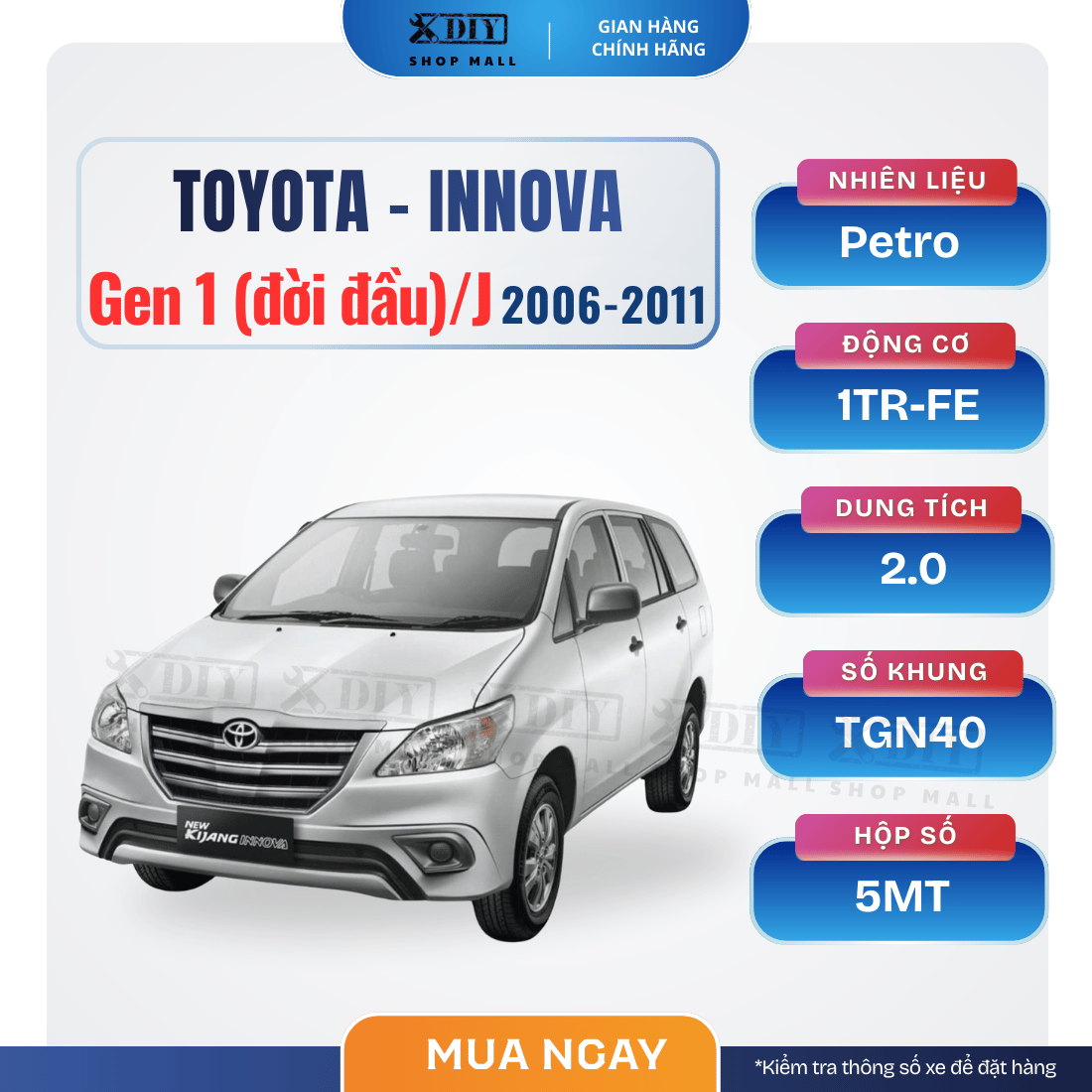 Combo bảo dưỡng Innova 2.0J MT 2006–2011 1 Combo bảo dưỡng Toyota Innova Gen 1 / J 2006–2011