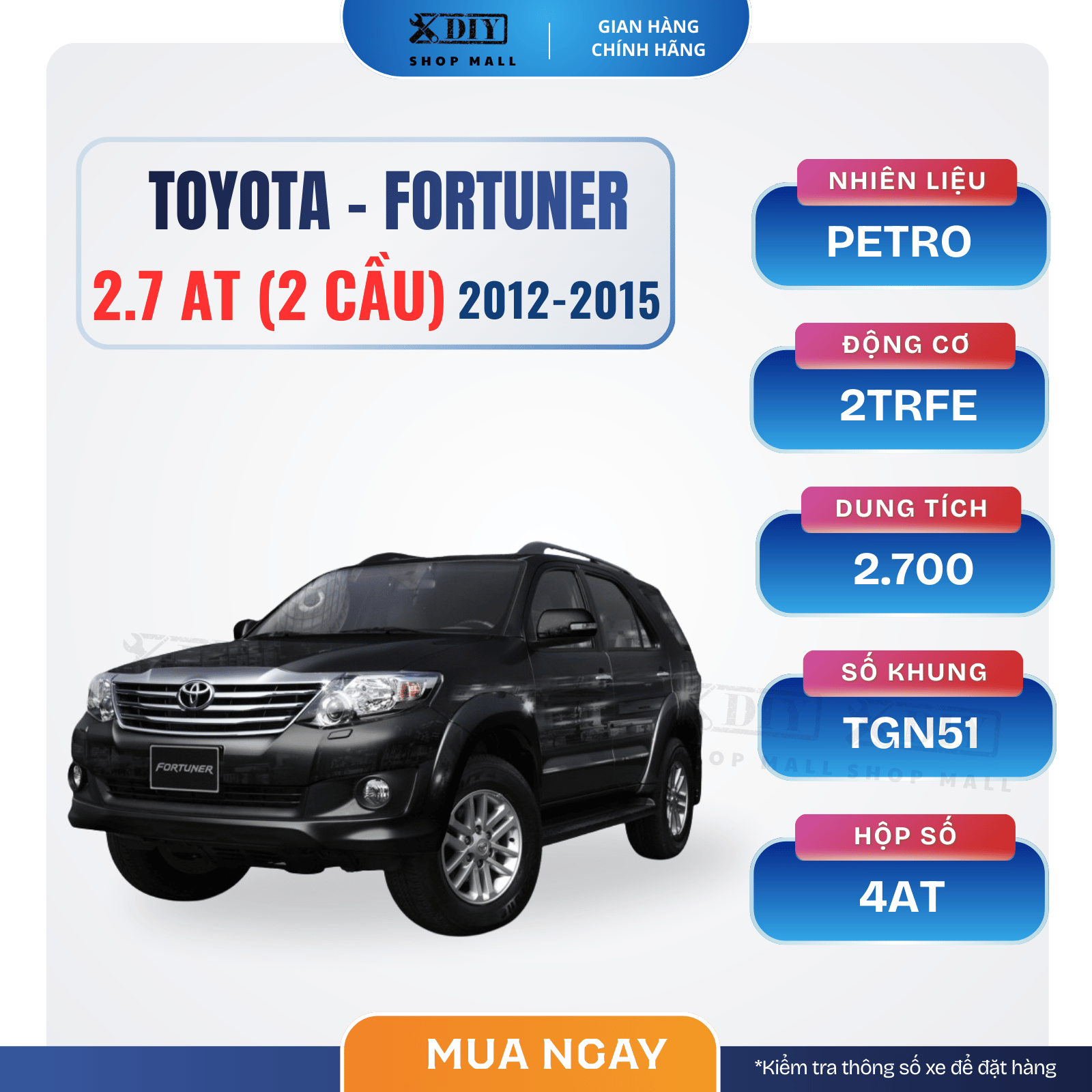 Combo bảo dưỡng Toyota Fortuner 2.5 AT (2 cầu) 2012–2015 1 Combo bảo dưỡng Toyota Fortuner 2.5 AT (2 cầu) 2012–2015 của AISIN là bộ sản phẩm được thiết kế tối ưu cho động cơ 2KD-FTV, hộp số tự động và hệ dẫn động 4WD, giúp gara và chủ xe tiết kiệm chi phí mà vẫn đảm bảo chất lượng chuẩn hãng.