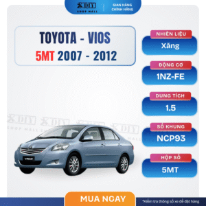Combo bảo dưỡng Toyota Vios 5MT 2007–2012 (1NZ-FE, NCP93) gồm nhớt máy, lọc nhớt, lọc gió, dầu hộp số 75W90, nước làm mát, lọc điều hòa, gạt mưa, dầu thắng. Giải pháp bảo dưỡng trọn gói, tiết kiệm chi phí, đúng chuẩn kỹ thuật.
